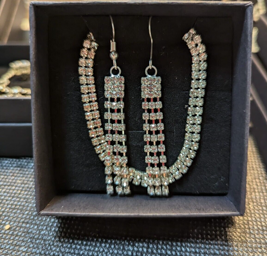 Jewelry Set Rhinestone Crystal Bracelet Earrings Multiple Strand