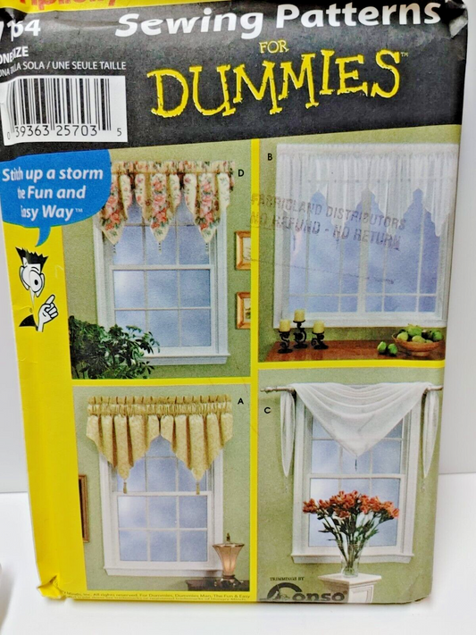 Window Treatments Sewing Patterns For Dummies, UNCUT Simplicity 7164