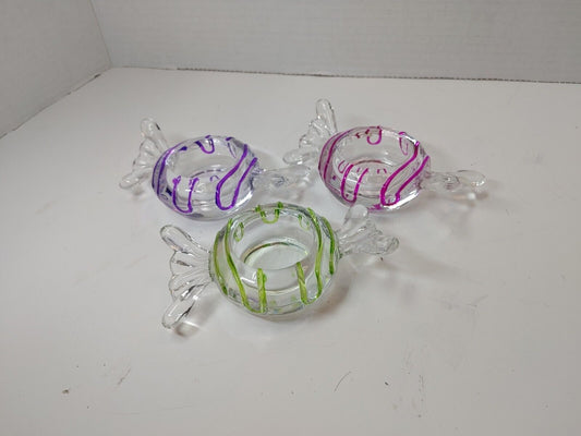 Candle Holders Set of 3 PartyLite Jollyville Glass Swirl Wrapped Candy Tea Light