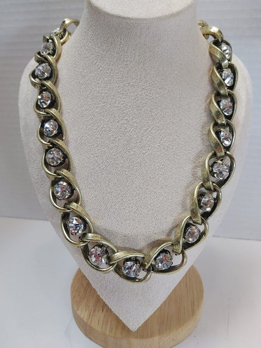 Vintage Heavy Gold Tone Chocker Necklace with Rhinestone