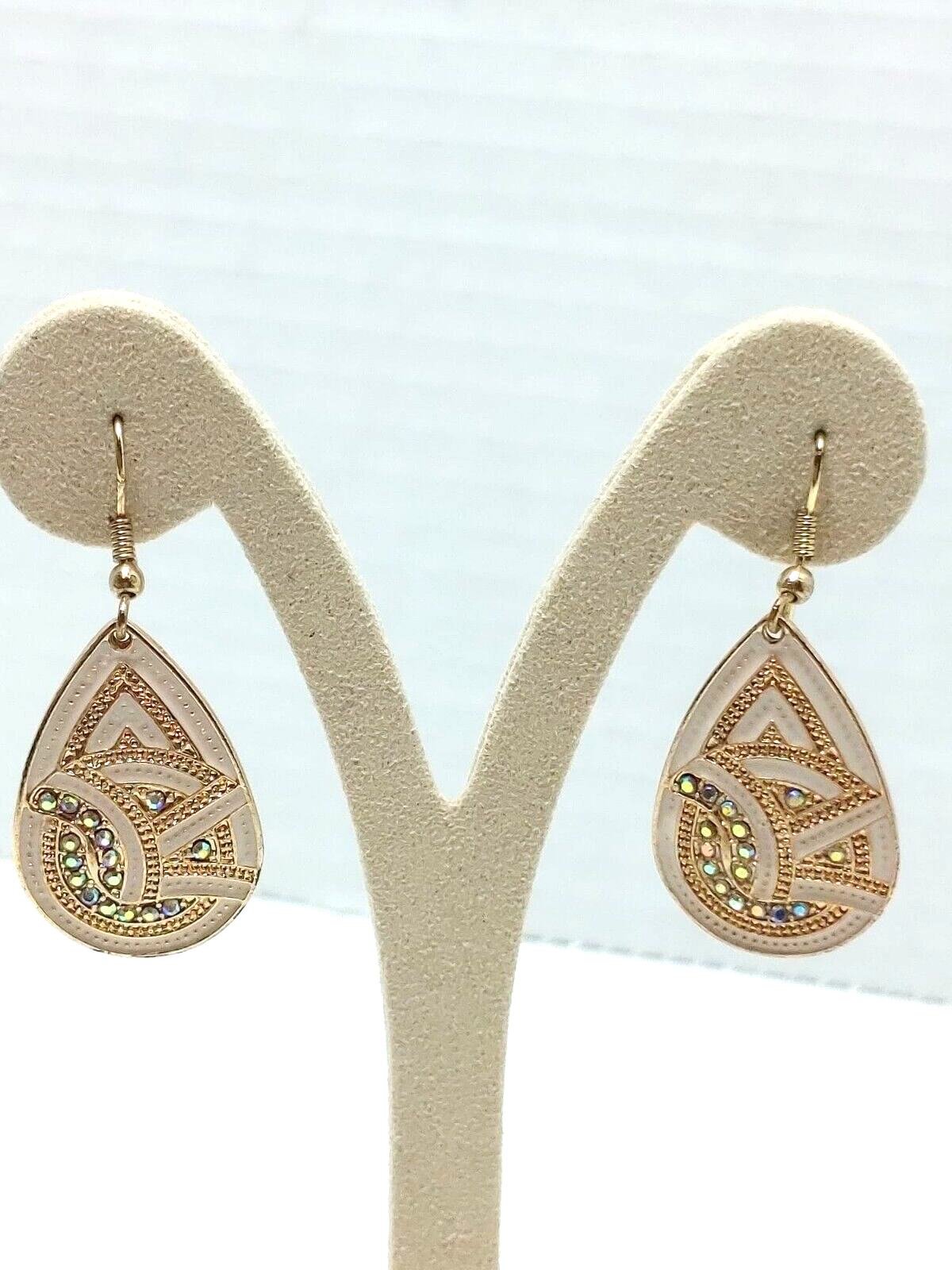 Mikey Rhinestones Gold Tone Paisley Earrings Formal Wear Bohemian Style