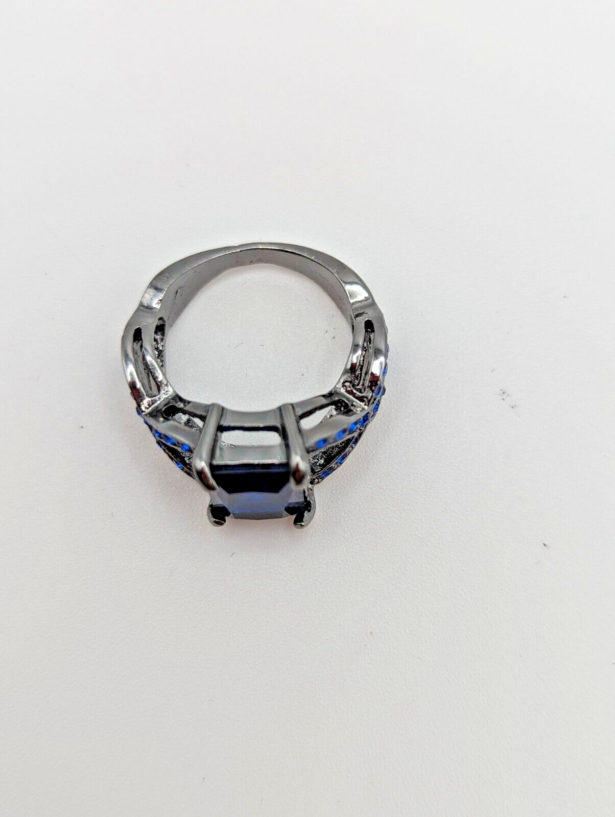 10KT Black Gold Filled Ring Blue Sapphire Simulated Engagement Wedding