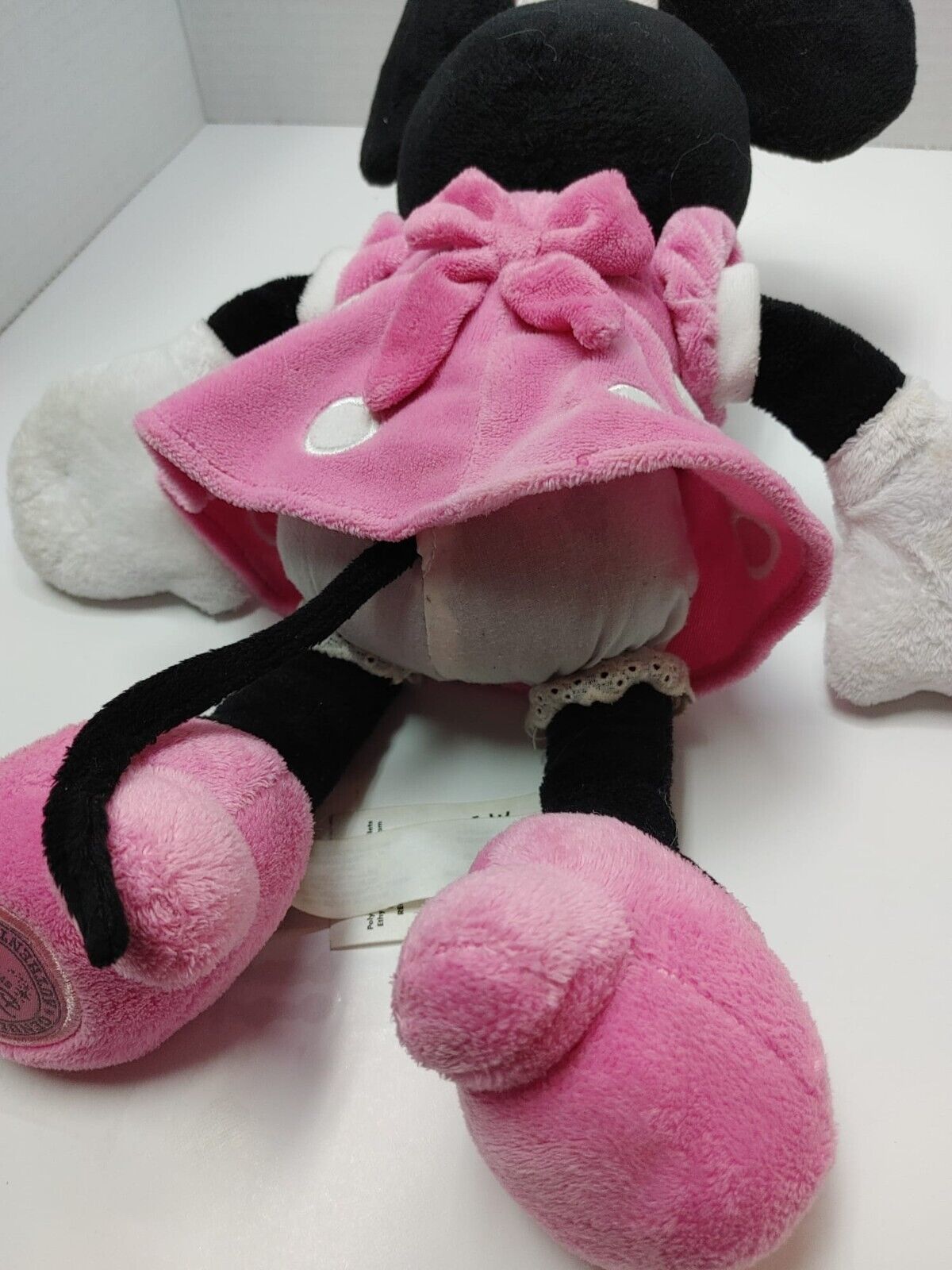 Disney Store Minnie Mouse Genuine Original Pink Polka Dots Dress 15in Plush