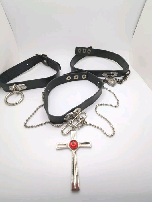 Women's Gothic Punk Bowknot Black PU Leather Choker Necklace Collar Pendant