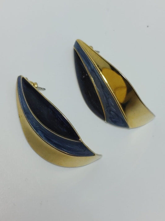 80's 90's Drop Pieces earrings Light Blue Gold Tone Women Jewerly Boho Style VTG