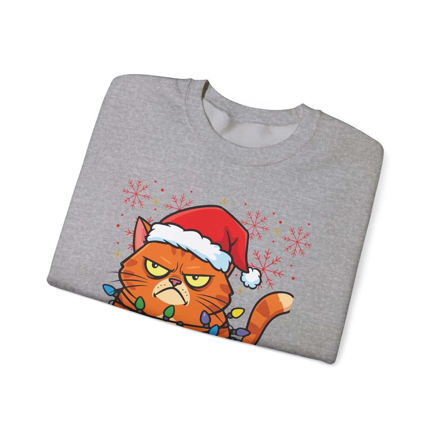 Christmas Cat Crewneck Sweatshirt - "Christmas Family 2025" Cute Grumpy Cat in Santa Hat
