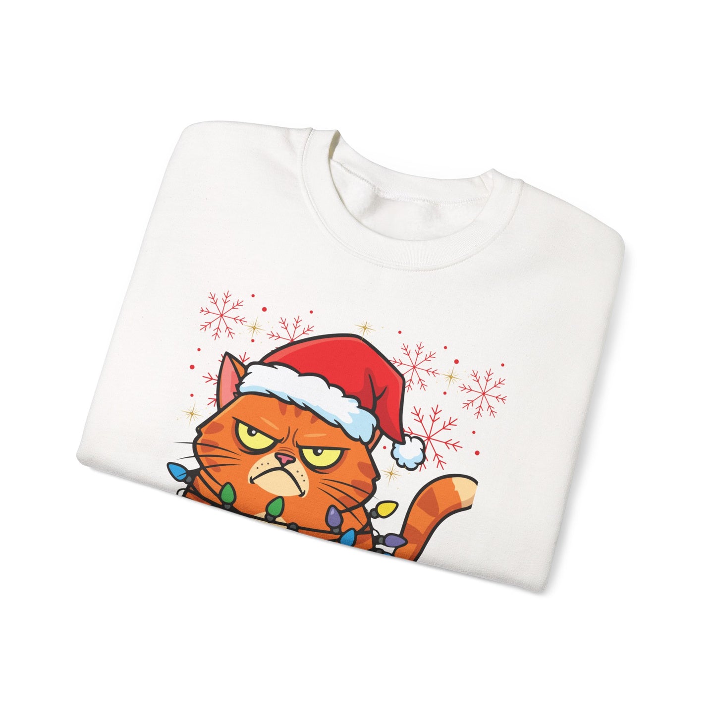 Christmas Cat Crewneck Sweatshirt - "Christmas Family 2025" Cute Grumpy Cat in Santa Hat