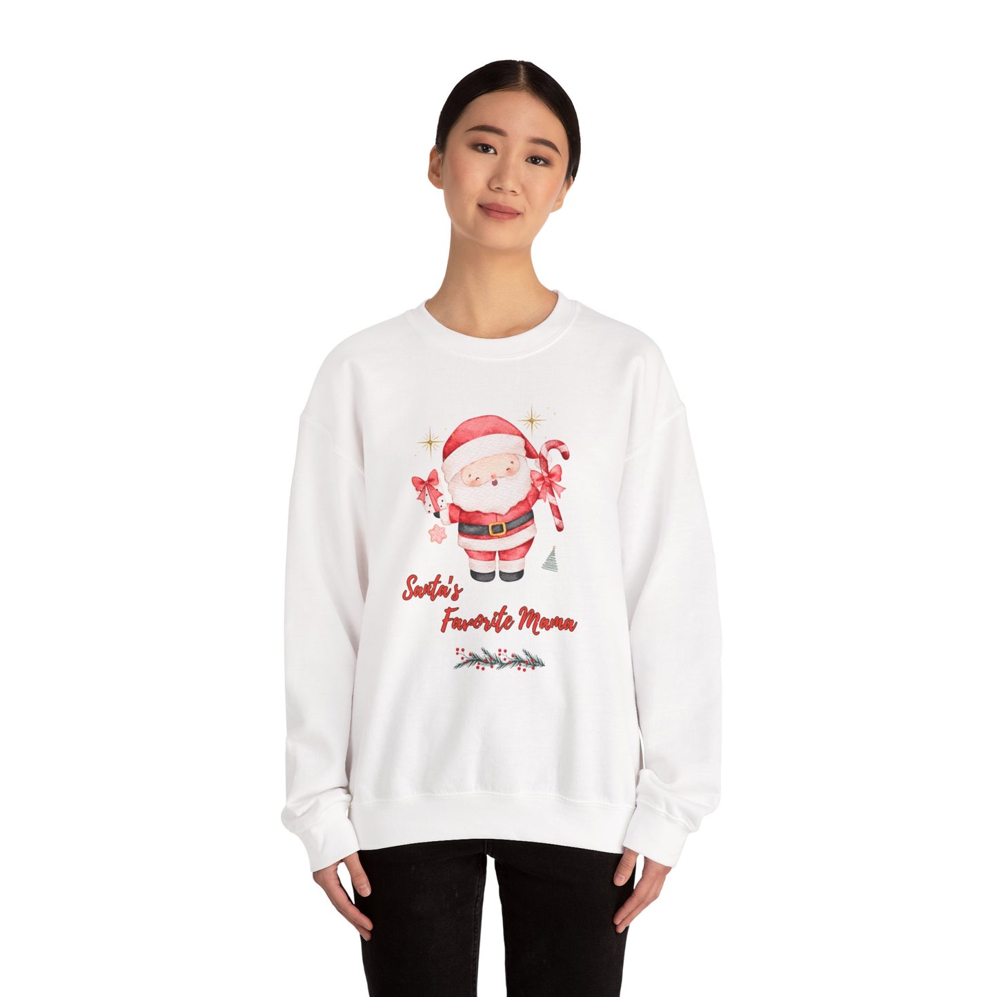 Santa's Favorite Mama Crewneck Sweatshirt — Cute Christmas Mom Pullover