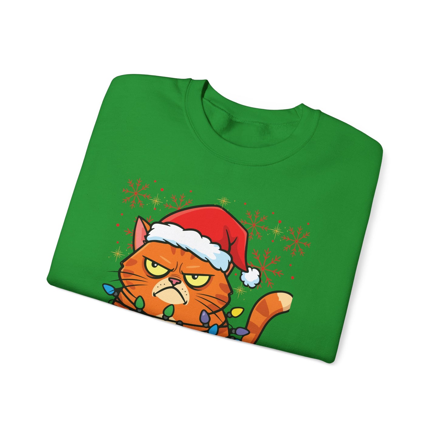 Christmas Cat Crewneck Sweatshirt - "Christmas Family 2025" Cute Grumpy Cat in Santa Hat