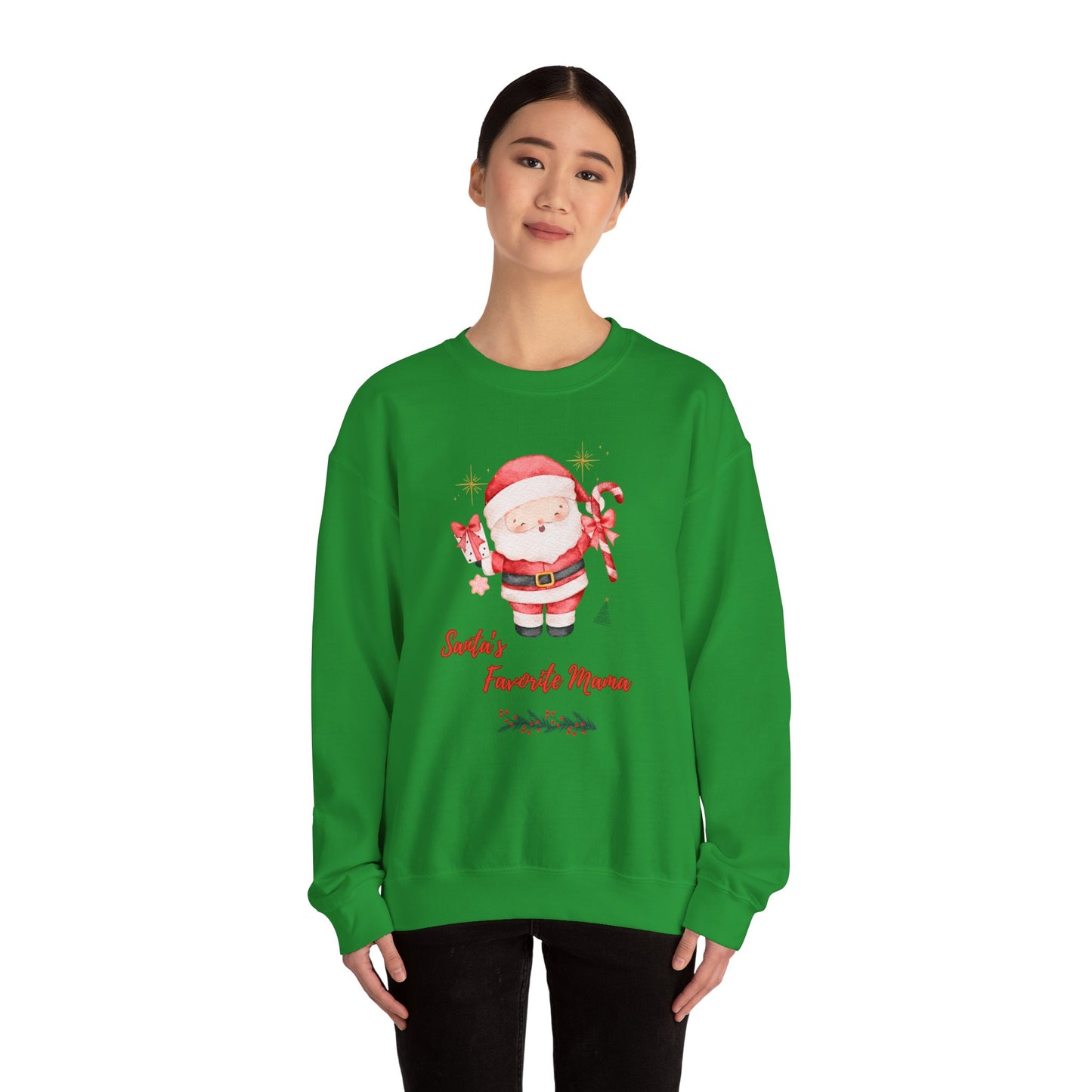 Santa's Favorite Mama Crewneck Sweatshirt — Cute Christmas Mom Pullover