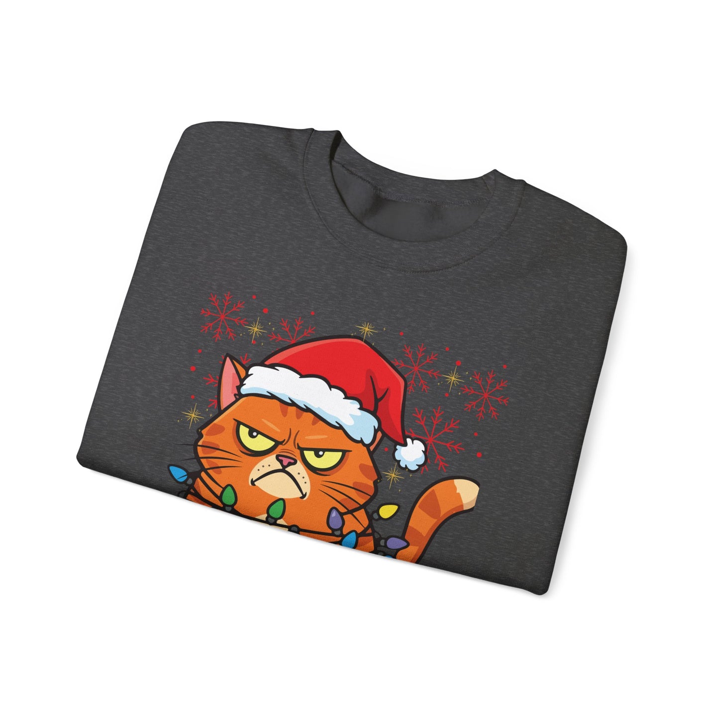 Christmas Cat Crewneck Sweatshirt - "Christmas Family 2025" Cute Grumpy Cat in Santa Hat