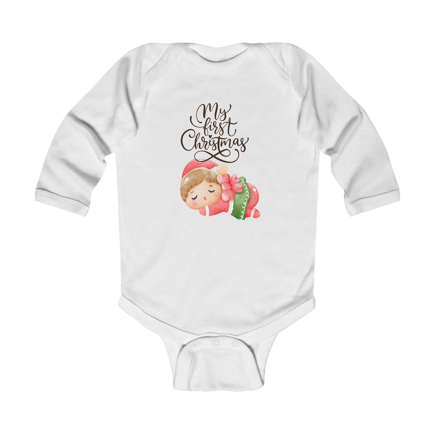 My First Christmas Infant Long Sleeve Bodysuit - Cute Sleeping Baby Holiday Onesie