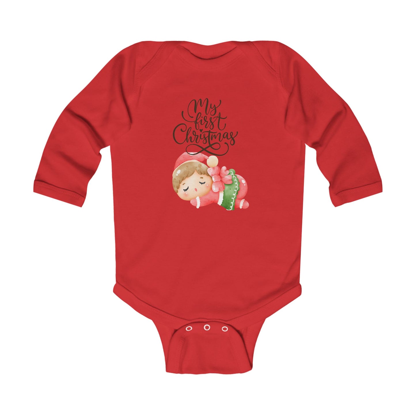 My First Christmas Infant Long Sleeve Bodysuit - Cute Sleeping Baby Holiday Onesie
