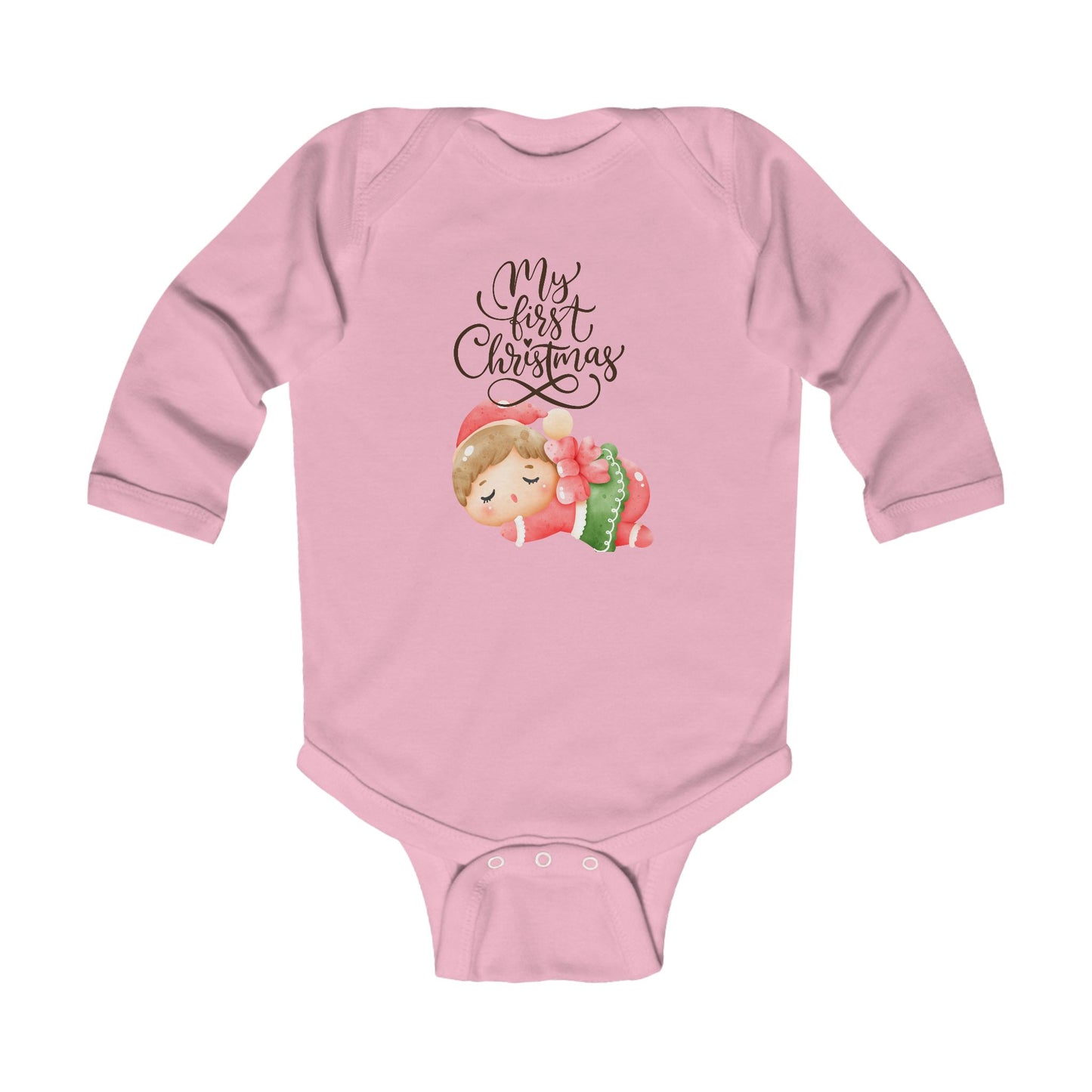 My First Christmas Infant Long Sleeve Bodysuit - Cute Sleeping Baby Holiday Onesie