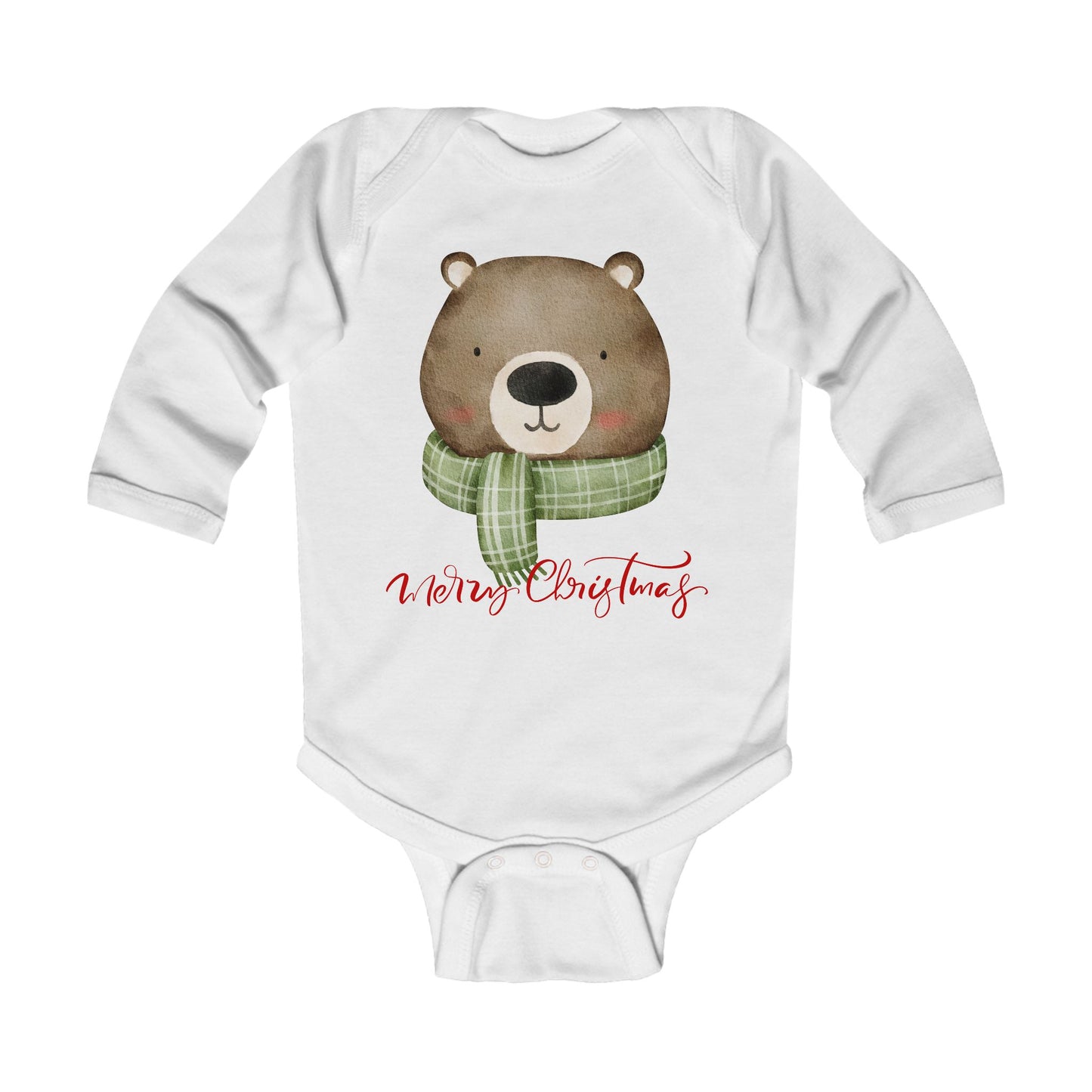 Infant Bodysuit - Cute Bear with Green Scarf "Merry Christmas" Baby Onesie