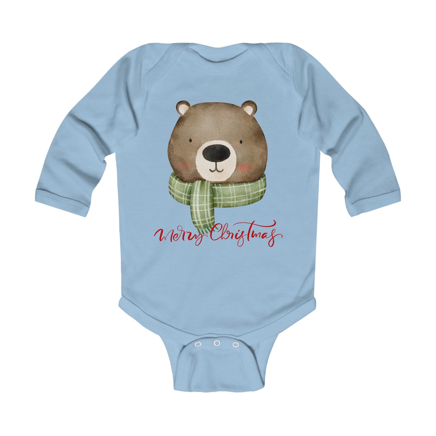 Infant Bodysuit - Cute Bear with Green Scarf "Merry Christmas" Baby Onesie