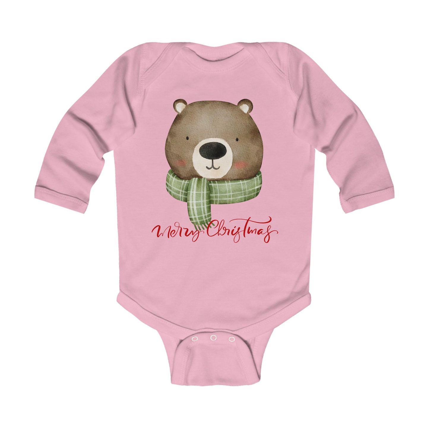 Infant Bodysuit - Cute Bear with Green Scarf "Merry Christmas" Baby Onesie