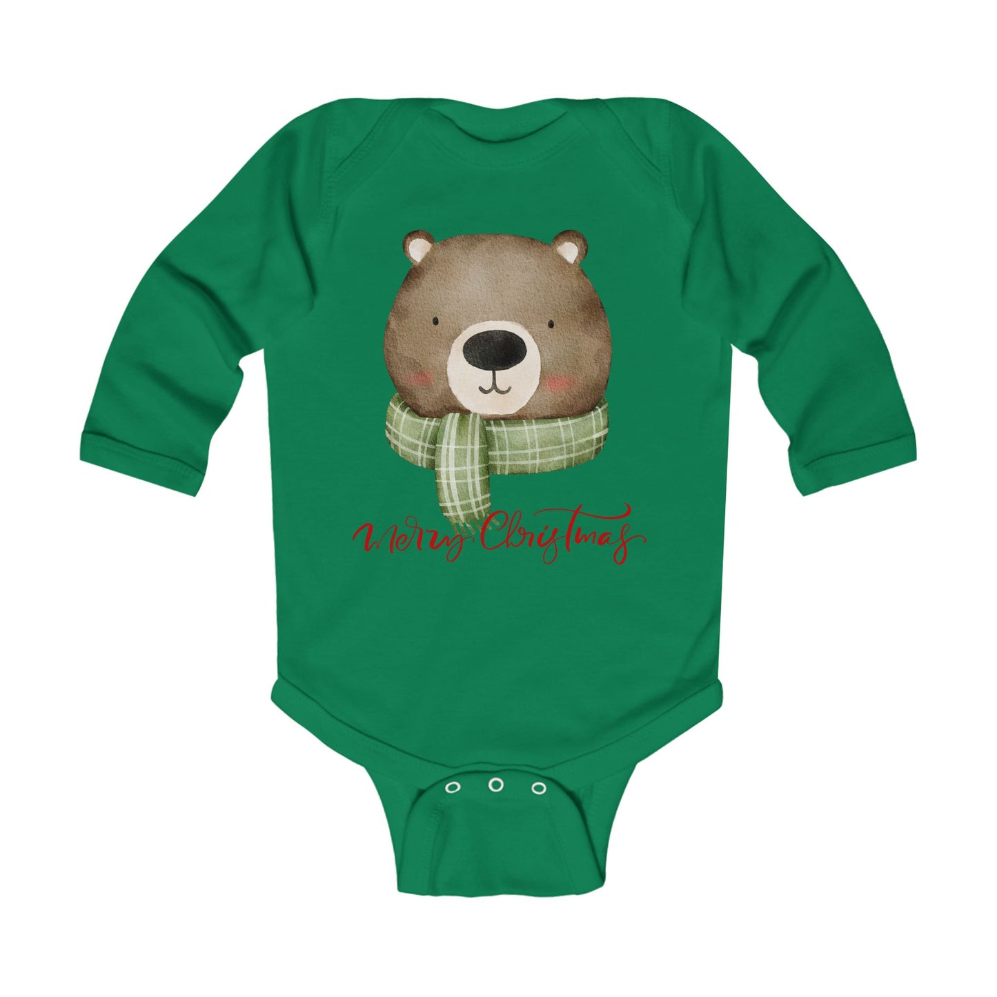 Infant Bodysuit - Cute Bear with Green Scarf "Merry Christmas" Baby Onesie