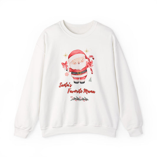 Santa's Favorite Mama Crewneck Sweatshirt — Cute Christmas Mom Pullover