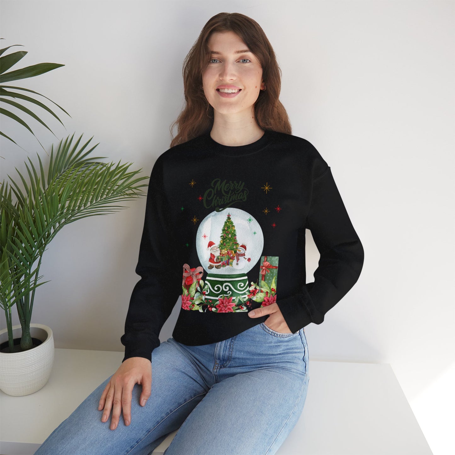 Christmas Snow Globe Sweatshirt — "Merry Christmas" Holiday Crewneck