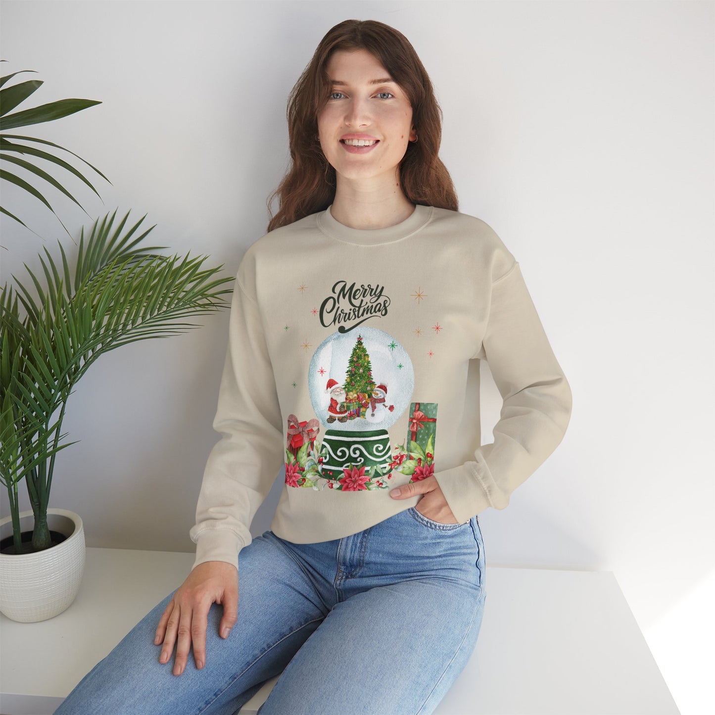 Christmas Snow Globe Sweatshirt — "Merry Christmas" Holiday Crewneck