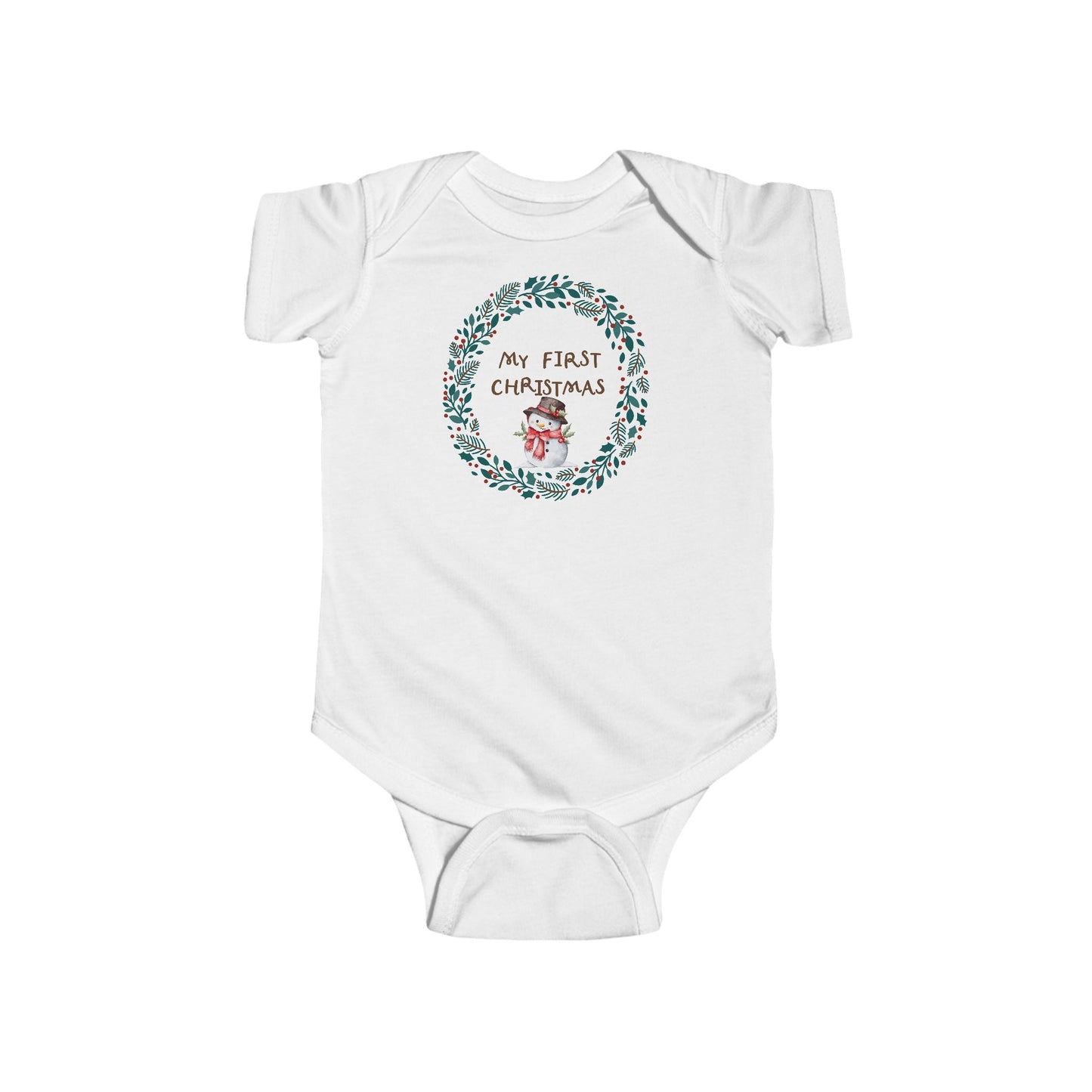 My First Christmas Baby Bodysuit – Infant Holiday Onesie with Wreath & Reindeer
