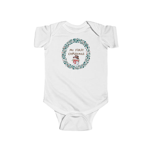 My First Christmas Baby Bodysuit – Infant Holiday Onesie with Wreath & Reindeer