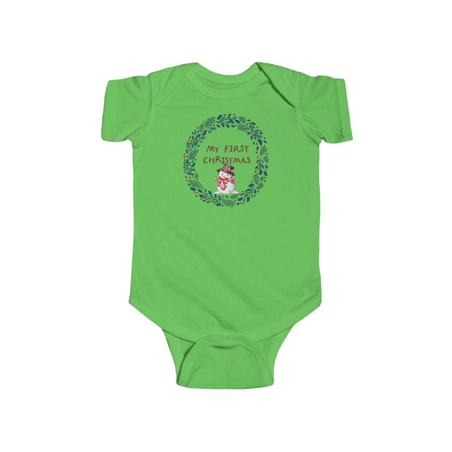 My First Christmas Baby Bodysuit – Infant Holiday Onesie with Wreath & Reindeer