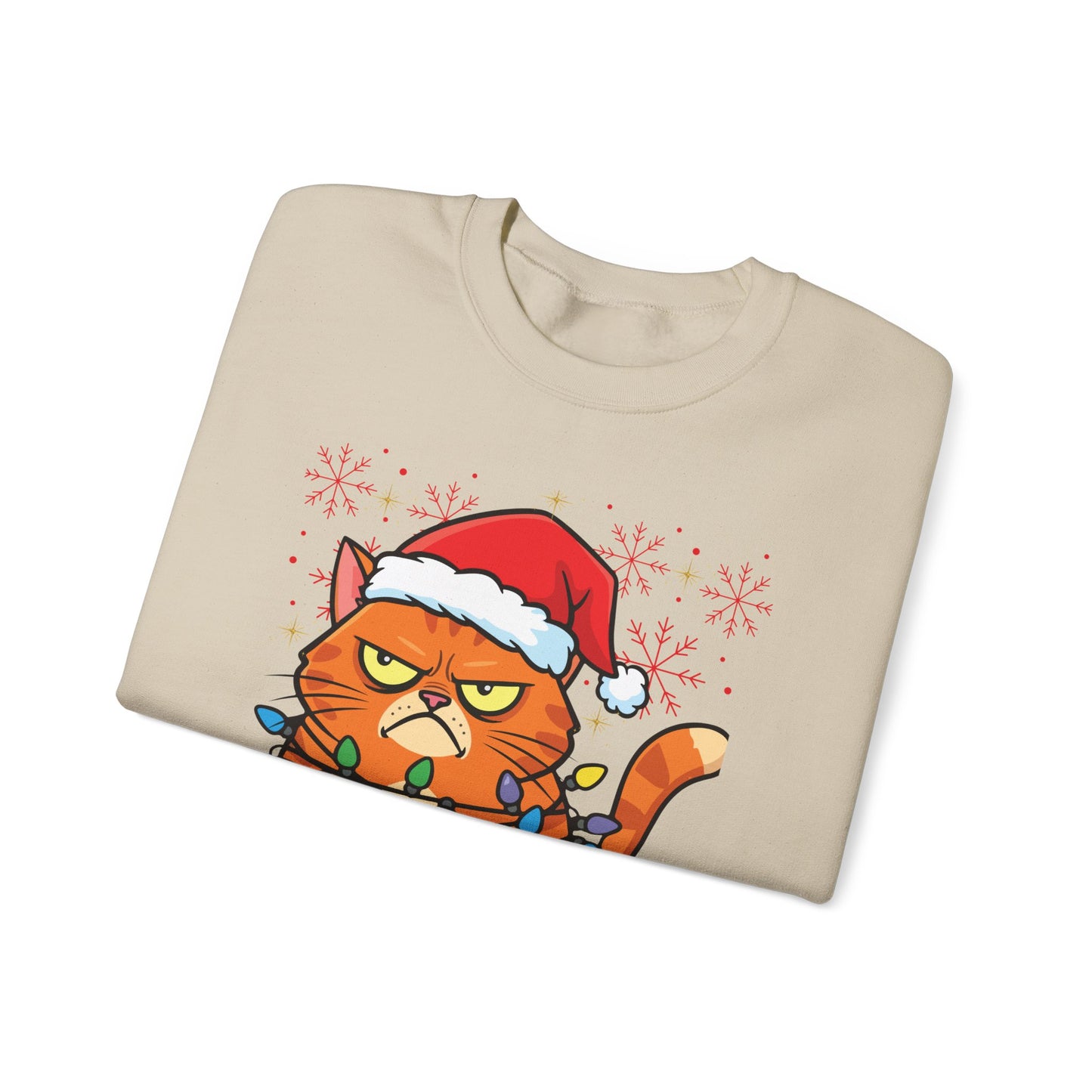 Christmas Cat Crewneck Sweatshirt - "Christmas Family 2025" Cute Grumpy Cat in Santa Hat