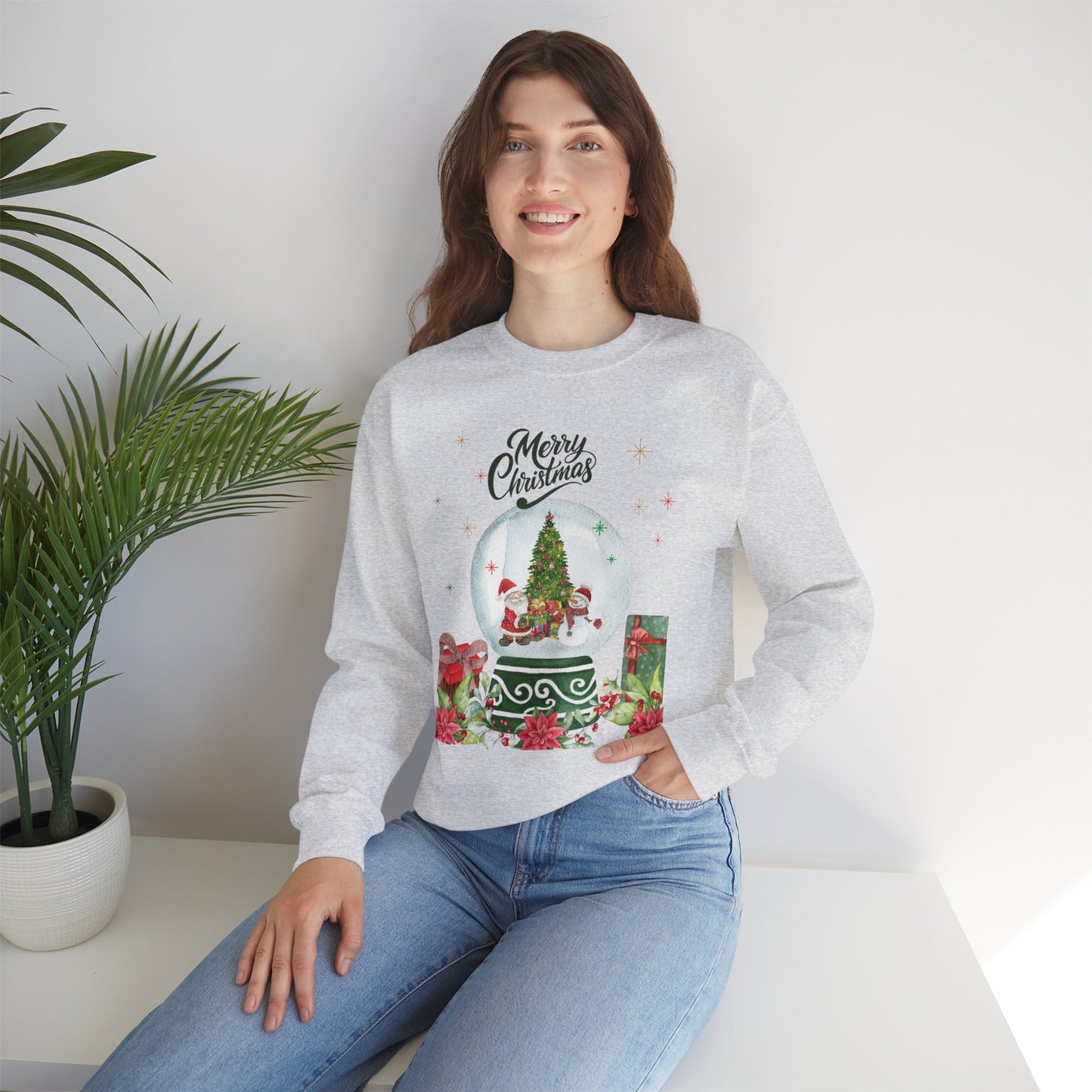 Christmas Snow Globe Sweatshirt — "Merry Christmas" Holiday Crewneck