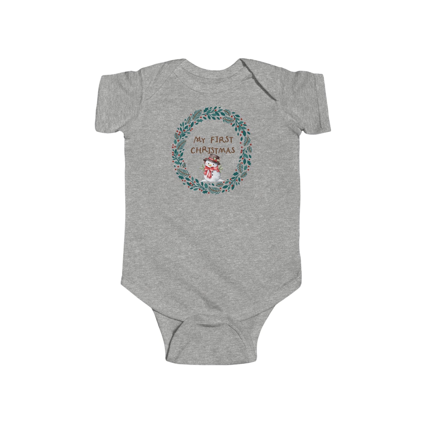My First Christmas Baby Bodysuit – Infant Holiday Onesie with Wreath & Reindeer
