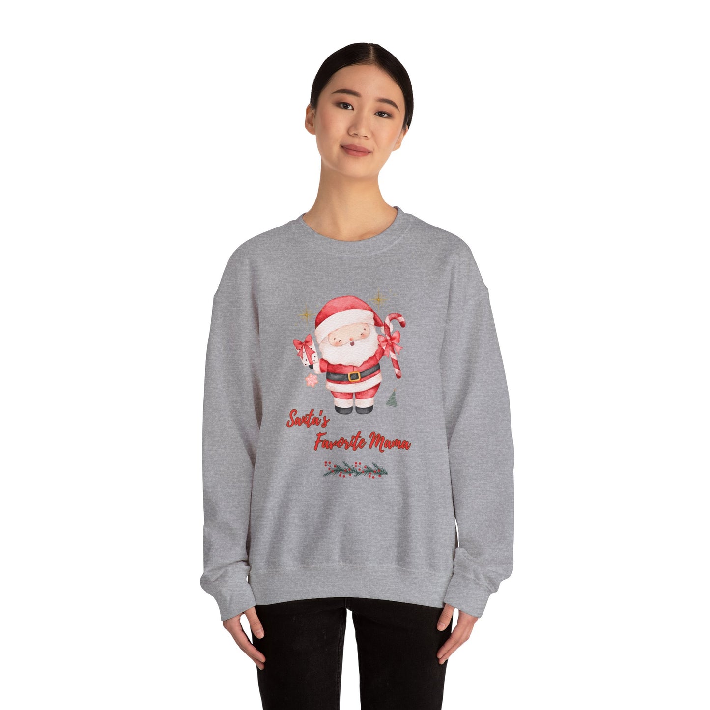 Santa's Favorite Mama Crewneck Sweatshirt — Cute Christmas Mom Pullover