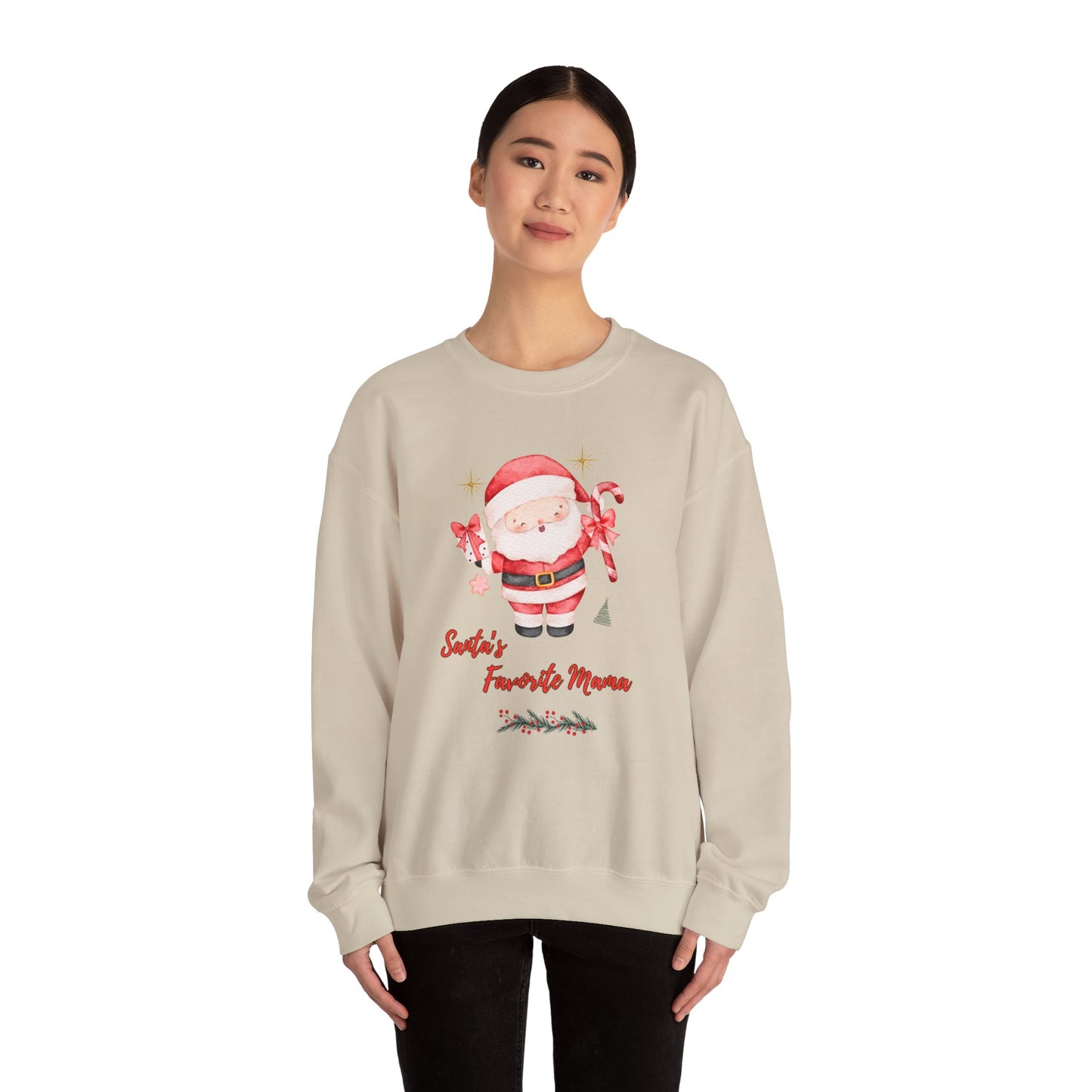 Santa's Favorite Mama Crewneck Sweatshirt — Cute Christmas Mom Pullover
