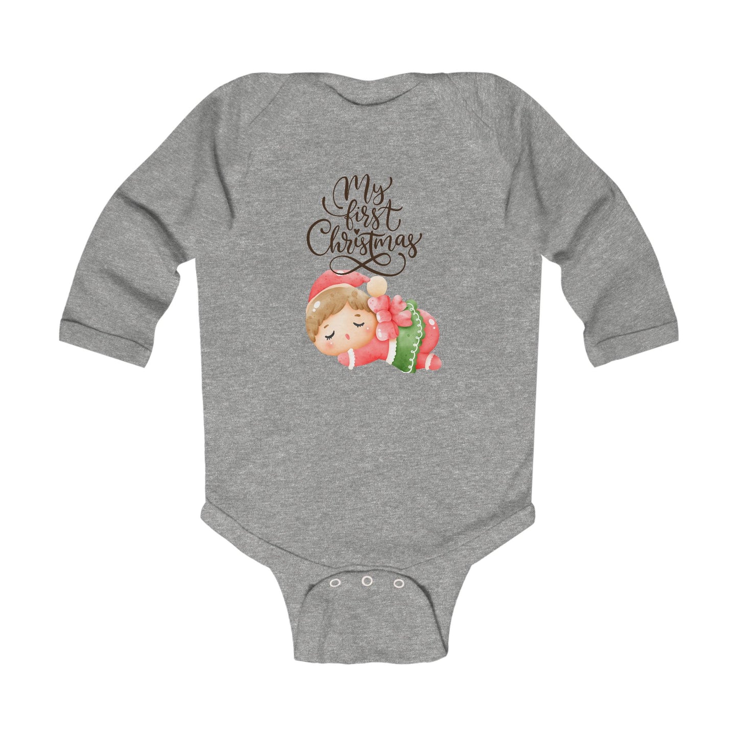 My First Christmas Infant Long Sleeve Bodysuit - Cute Sleeping Baby Holiday Onesie