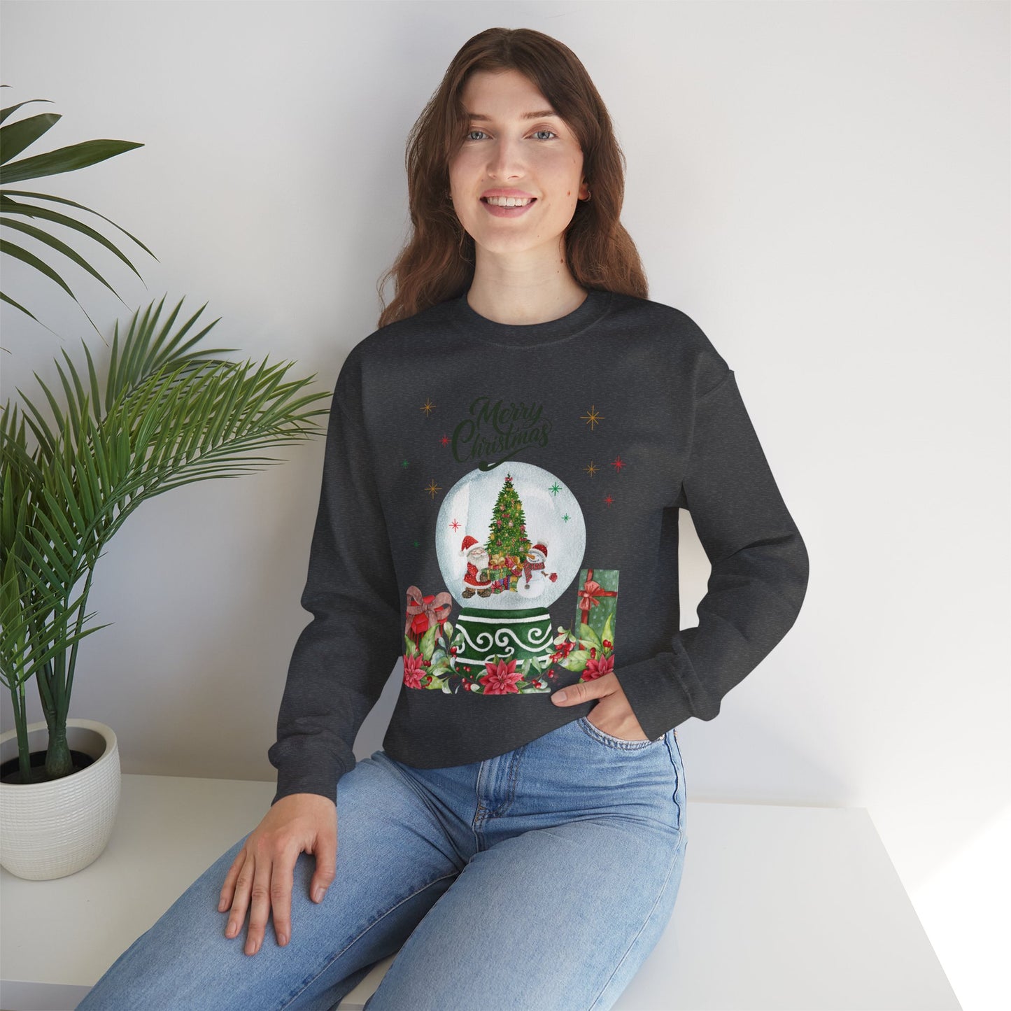 Christmas Snow Globe Sweatshirt — "Merry Christmas" Holiday Crewneck