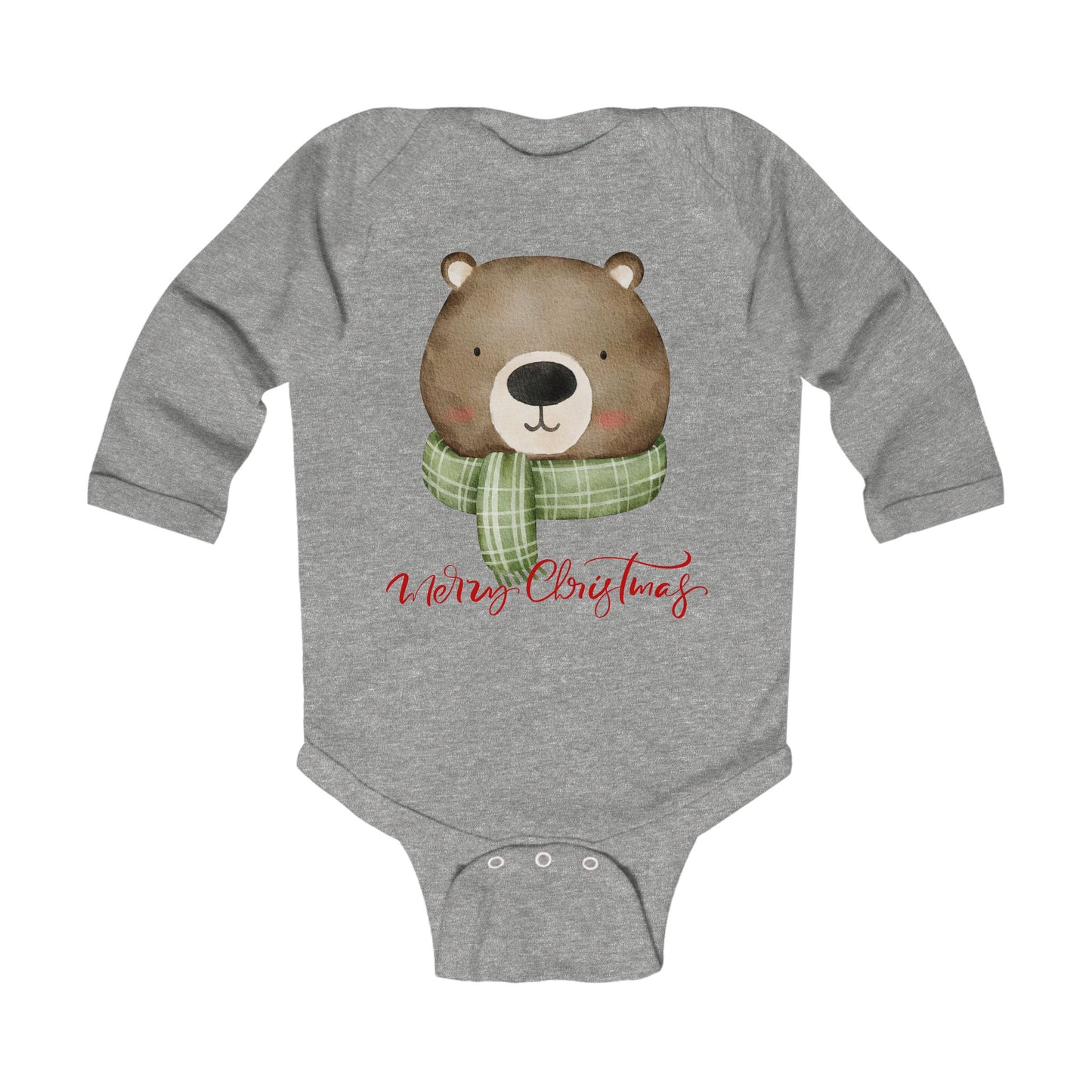 Infant Bodysuit - Cute Bear with Green Scarf "Merry Christmas" Baby Onesie