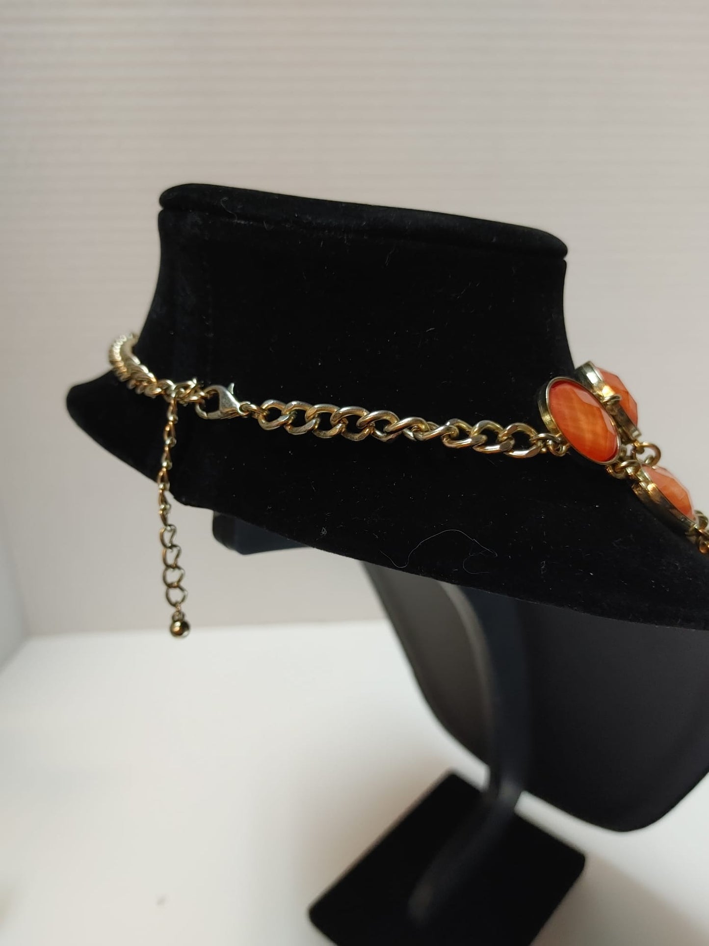 Vintage Jewerly Set Apricot Bib Statement Necklace w/Earrings Bold Oval Acrylic