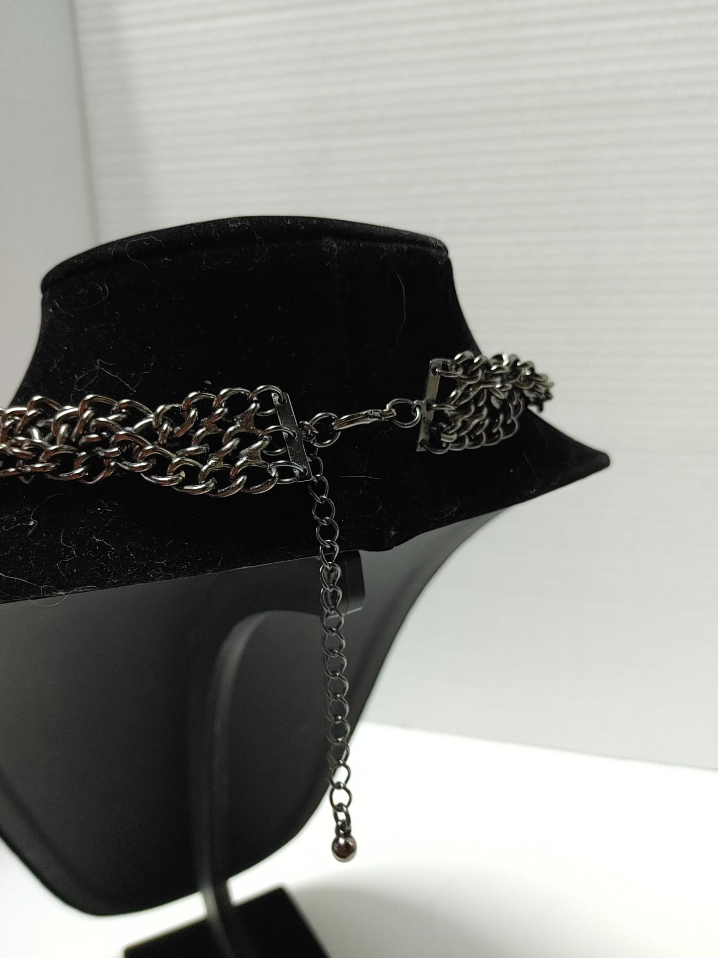 ALDO Chain Statement Necklace Embellished Crystals Chunky Braided Silver Neon
