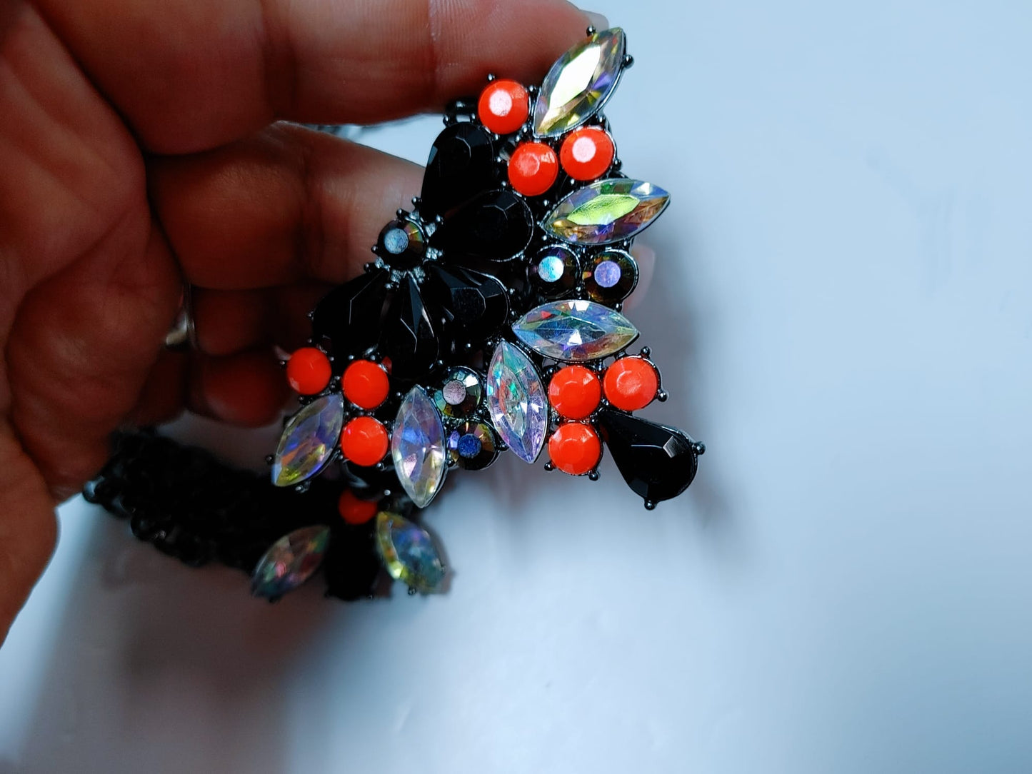ALDO Chain Statement Necklace Embellished Crystals Chunky Braided Silver Neon