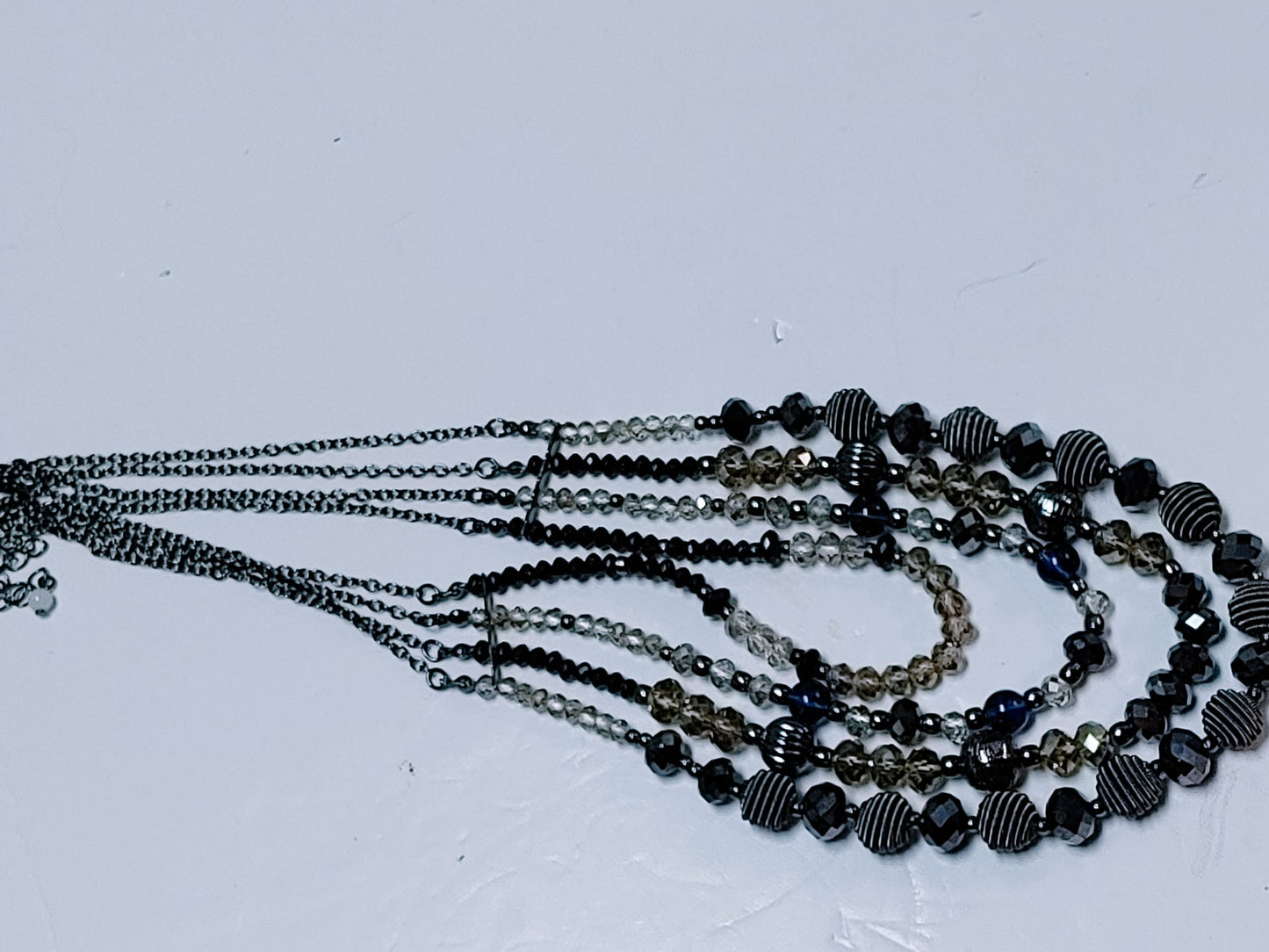 Avon NRO Signed Multi-Strand 17" Necklace & Earring Set Blue Black Beads Silver
