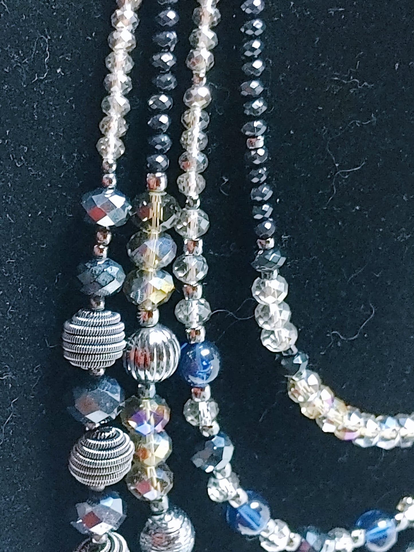 Avon NRO Signed Multi-Strand 17" Necklace & Earring Set Blue Black Beads Silver
