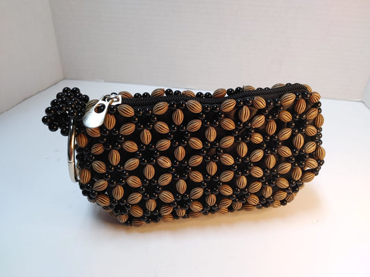 Handmade The Sak Style Boho Retro Hand Bag Purse Brown Wooden Beaded Purse