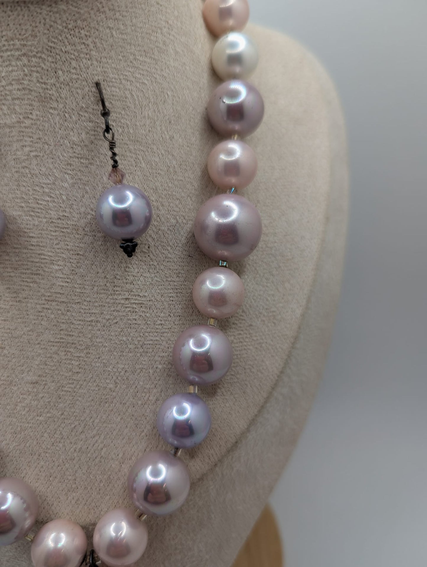Murano Heart Pendant & Faux Pearl Jewelry Set Necklace & Earrings