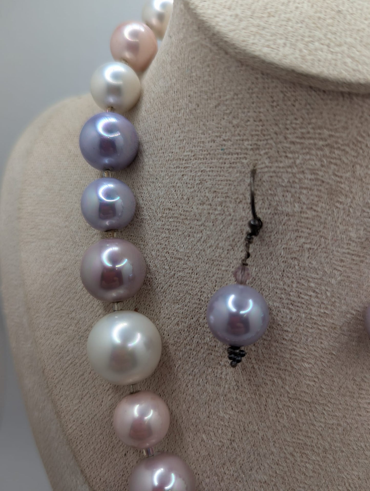 Murano Heart Pendant & Faux Pearl Jewelry Set Necklace & Earrings