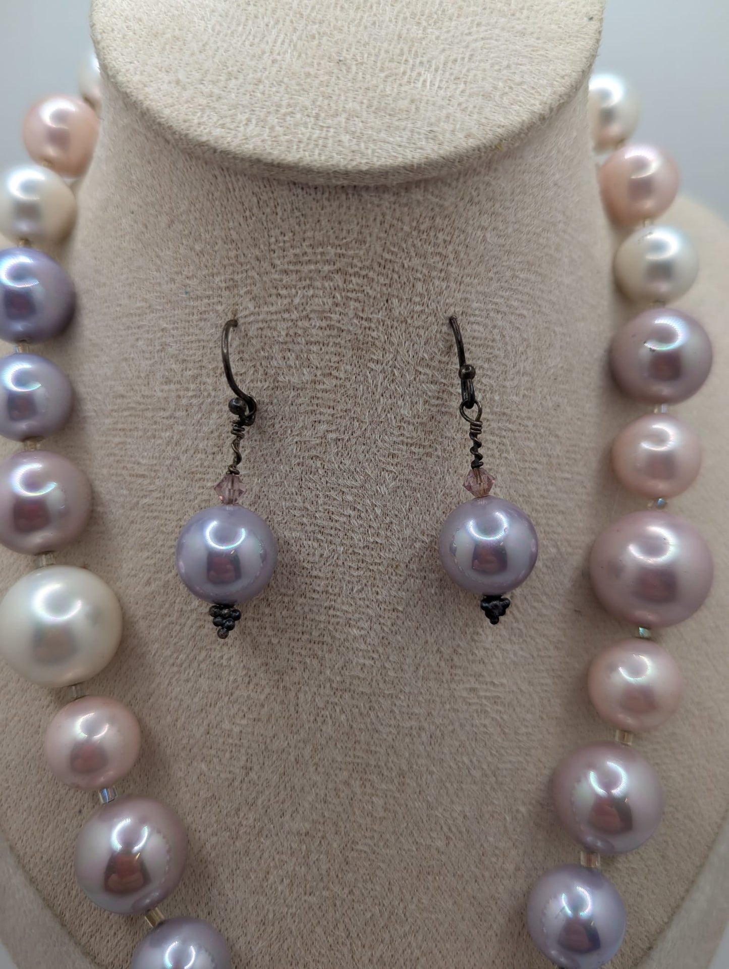 Murano Heart Pendant & Faux Pearl Jewelry Set Necklace & Earrings