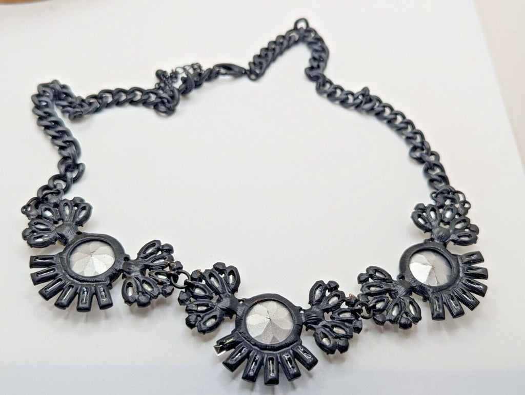 Bib Statement Rhinestone Sparkle Flower Statement Necklace Black Chain