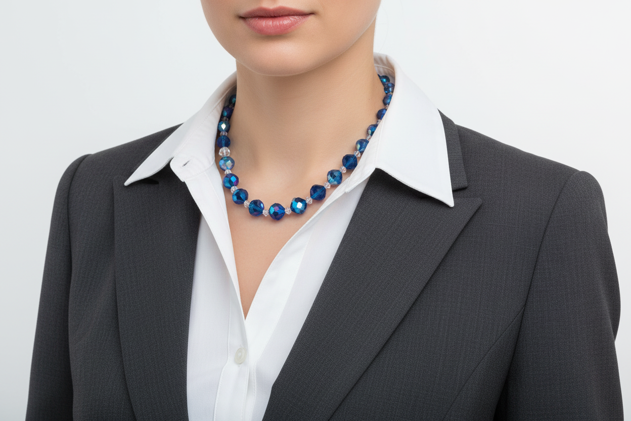 Vintage Blue AB Aurora Borealis Faceted Crystal Beaded Necklace Estate Find
