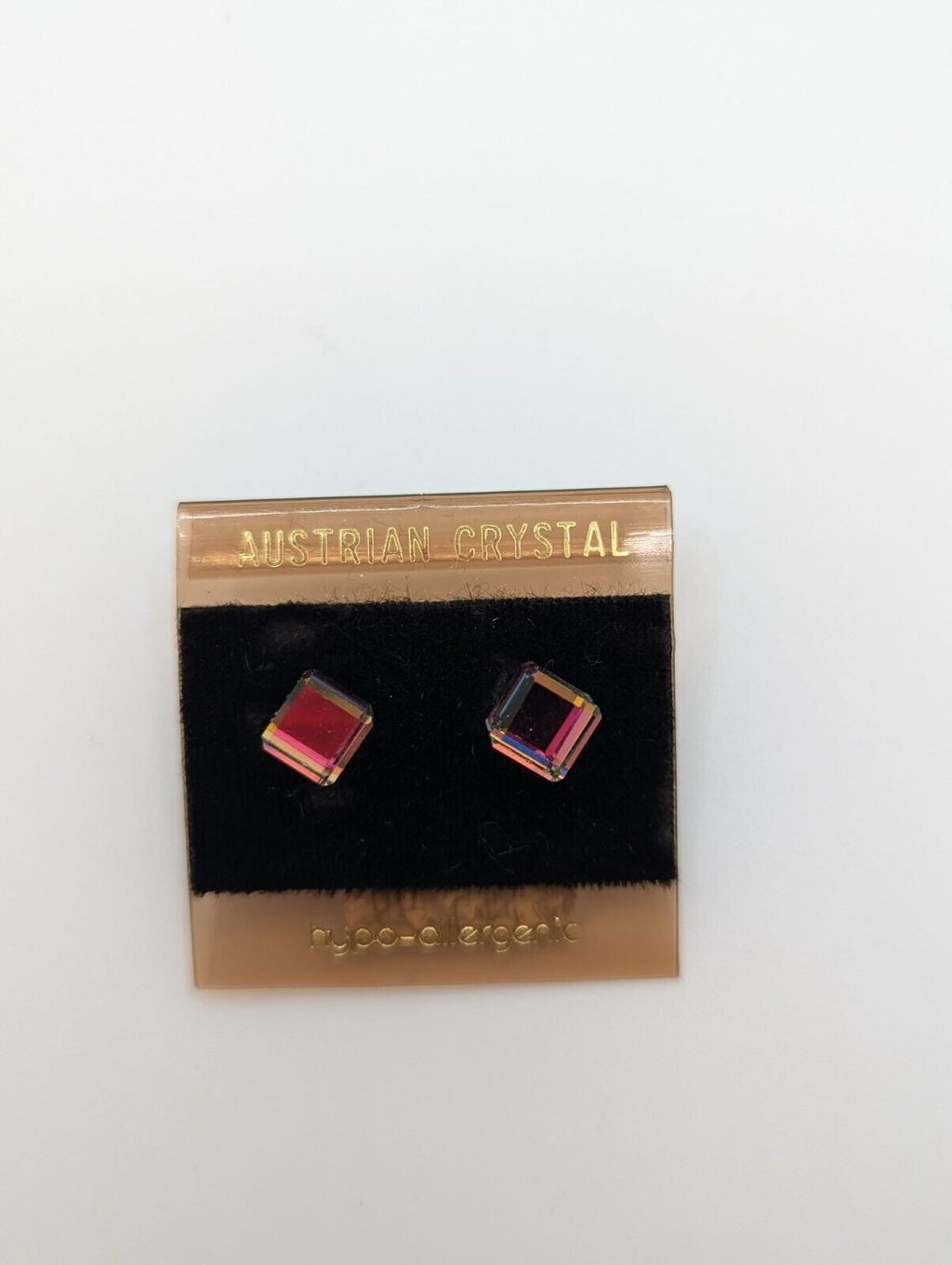 Austrian Crystals Cube stud earrings 6 mm post and backs Hypo-Allergenic