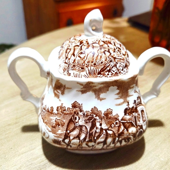 Vintage Alfred Meakin Staffordshire England Coaching Days Sahne- und Zucker-Set – 1960er Jahre