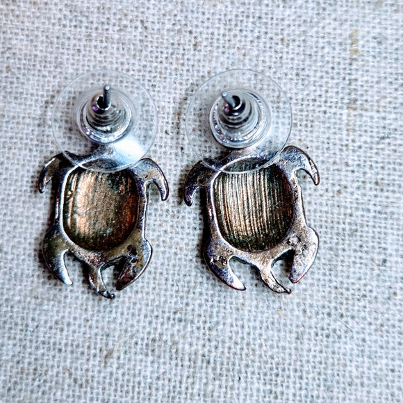 Green and Purple Iridescent Rhinestones Turtle Earrings